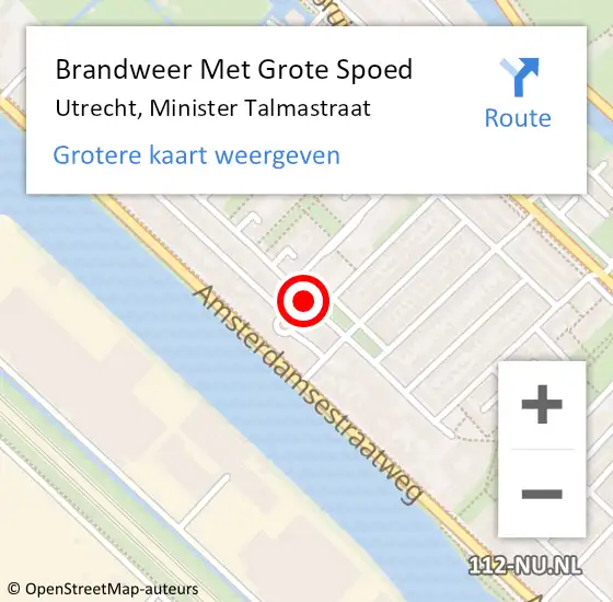 Locatie op kaart van de 112 melding: Brandweer Met Grote Spoed Naar Utrecht, Minister Talmastraat op 9 januari 2015 02:23