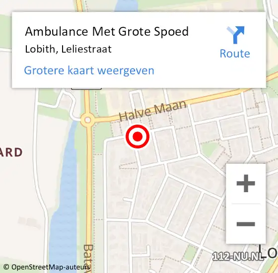 Locatie op kaart van de 112 melding: Ambulance Met Grote Spoed Naar Lobith, Leliestraat op 9 januari 2015 09:31