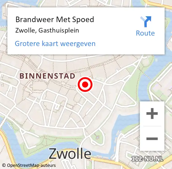 Locatie op kaart van de 112 melding: Brandweer Met Spoed Naar Zwolle, Gasthuisplein op 9 januari 2015 09:58