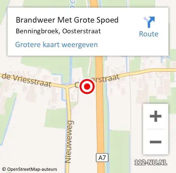 Locatie op kaart van de 112 melding: Brandweer Met Grote Spoed Naar Benningbroek, Oosterstraat op 27 oktober 2013 04:36