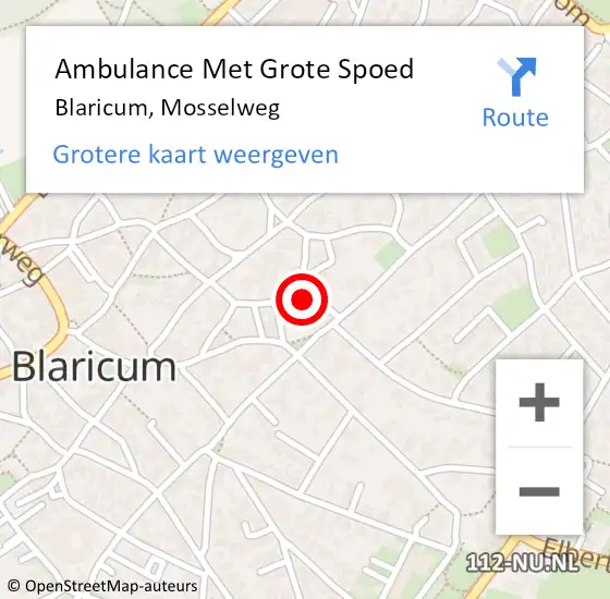 Locatie op kaart van de 112 melding: Ambulance Met Grote Spoed Naar Blaricum, Mosselweg op 9 januari 2015 10:41