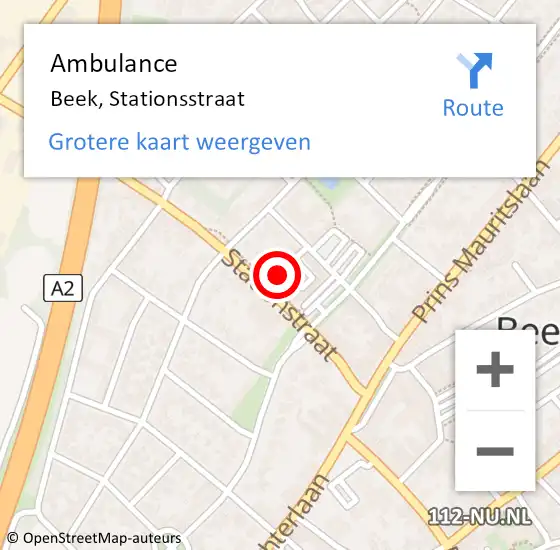 Locatie op kaart van de 112 melding: Ambulance Beek, Stationsstraat op 9 januari 2015 10:50