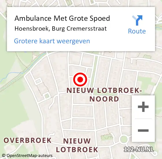 Locatie op kaart van de 112 melding: Ambulance Met Grote Spoed Naar Hoensbroek, Burg Cremersstraat op 9 januari 2015 11:18