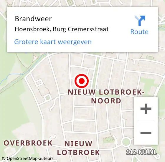 Locatie op kaart van de 112 melding: Brandweer Hoensbroek, Burg Cremersstraat op 9 januari 2015 11:27