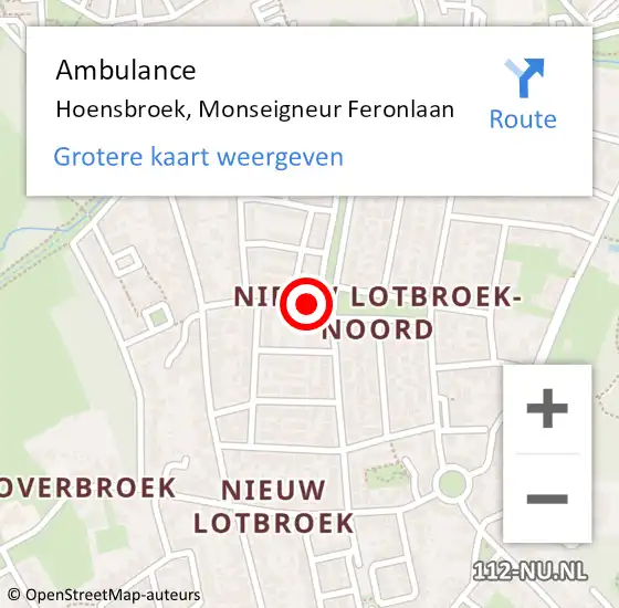 Locatie op kaart van de 112 melding: Ambulance Hoensbroek, Monseigneur Feronlaan op 9 januari 2015 11:45