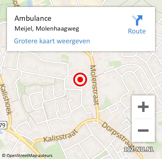 Locatie op kaart van de 112 melding: Ambulance Meijel, Molenhaagweg op 9 januari 2015 11:52