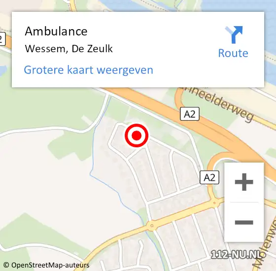 Locatie op kaart van de 112 melding: Ambulance Wessem, De Zeulk op 9 januari 2015 12:28