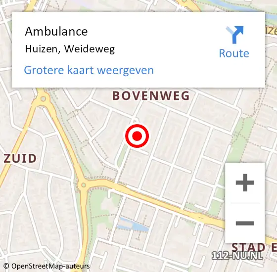 Locatie op kaart van de 112 melding: Ambulance Huizen, Weideweg op 9 januari 2015 12:46