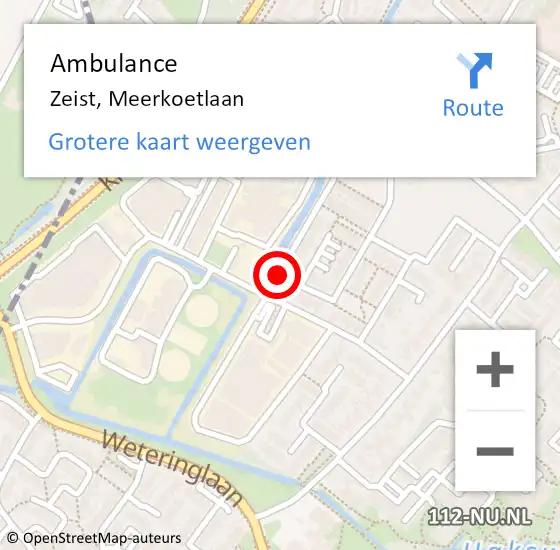 Locatie op kaart van de 112 melding: Ambulance Zeist, Meerkoetlaan op 9 januari 2015 14:36