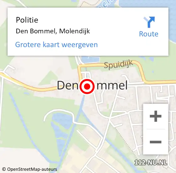 Locatie op kaart van de 112 melding: Politie Den Bommel, Molendijk op 9 januari 2015 14:47