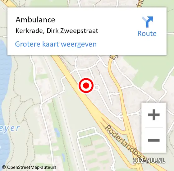 Locatie op kaart van de 112 melding: Ambulance Kerkrade, Dirk Zweepstraat op 9 januari 2015 15:03