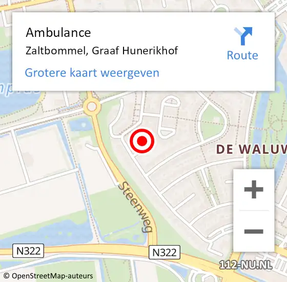 Locatie op kaart van de 112 melding: Ambulance Zaltbommel, Graaf Hunerikhof op 9 januari 2015 15:28