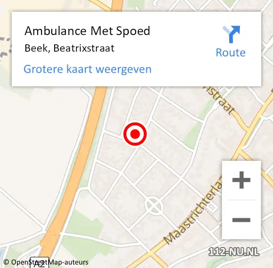 Locatie op kaart van de 112 melding: Ambulance Met Spoed Naar Beek, Beatrixstraat op 9 januari 2015 16:41