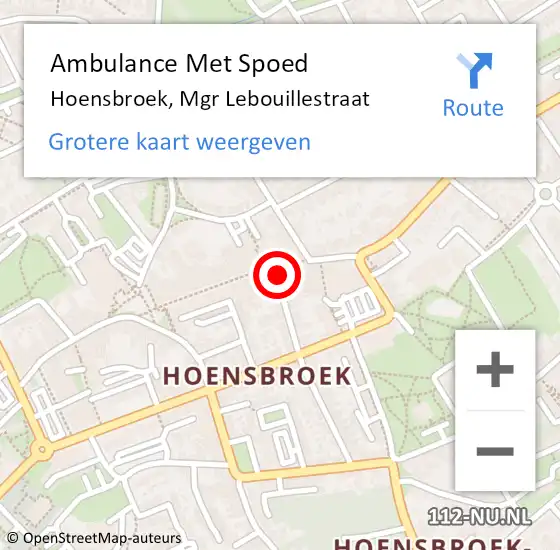 Locatie op kaart van de 112 melding: Ambulance Met Spoed Naar Hoensbroek, Mgr Lebouillestraat op 9 januari 2015 16:59