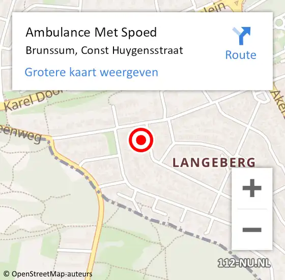 Locatie op kaart van de 112 melding: Ambulance Met Spoed Naar Brunssum, Const Huygensstraat op 9 januari 2015 17:53