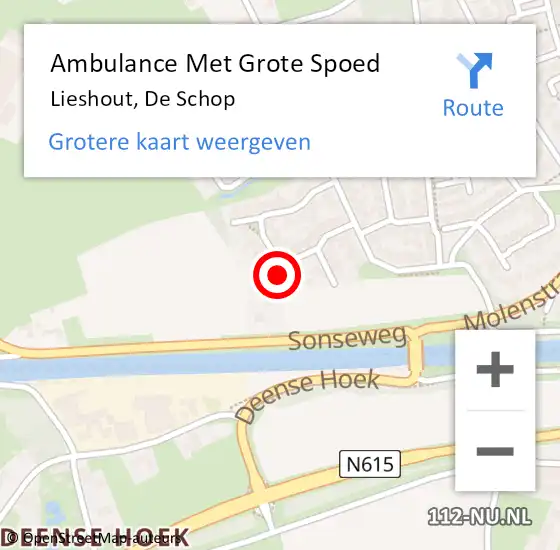 Locatie op kaart van de 112 melding: Ambulance Met Grote Spoed Naar Lieshout, De Schop op 9 januari 2015 21:11