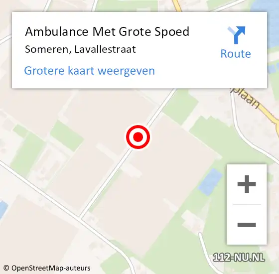 Locatie op kaart van de 112 melding: Ambulance Met Grote Spoed Naar Someren, Lavallestraat op 9 januari 2015 21:13