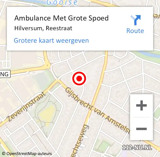 Locatie op kaart van de 112 melding: Ambulance Met Grote Spoed Naar Hilversum, Reestraat op 9 januari 2015 21:35