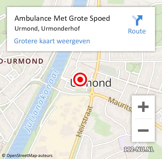 Locatie op kaart van de 112 melding: Ambulance Met Grote Spoed Naar Urmond, Urmonderhof op 9 januari 2015 23:01