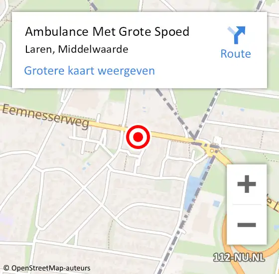 Locatie op kaart van de 112 melding: Ambulance Met Grote Spoed Naar Laren, Middelwaarde op 9 januari 2015 23:58