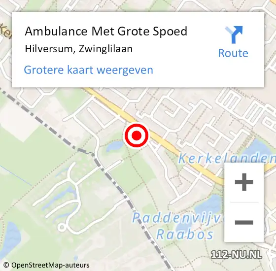 Locatie op kaart van de 112 melding: Ambulance Met Grote Spoed Naar Hilversum, Zwinglilaan op 10 januari 2015 00:08