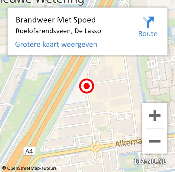 Locatie op kaart van de 112 melding: Brandweer Met Spoed Naar Roelofarendsveen, De Lasso op 10 januari 2015 00:44