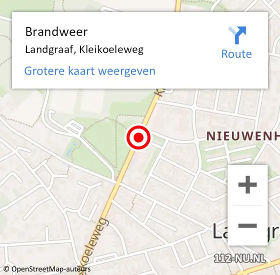 Locatie op kaart van de 112 melding: Brandweer Landgraaf, Kleikoeleweg op 10 januari 2015 03:32