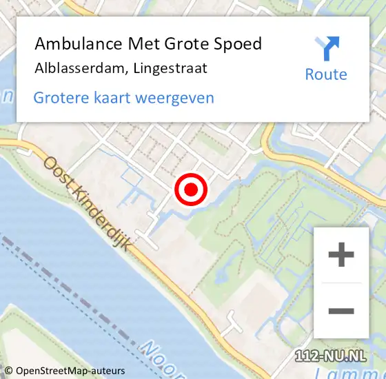 Locatie op kaart van de 112 melding: Ambulance Met Grote Spoed Naar Alblasserdam, Lingestraat op 10 januari 2015 05:42