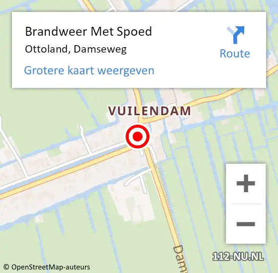 Locatie op kaart van de 112 melding: Brandweer Met Spoed Naar Ottoland, Damseweg op 10 januari 2015 06:30