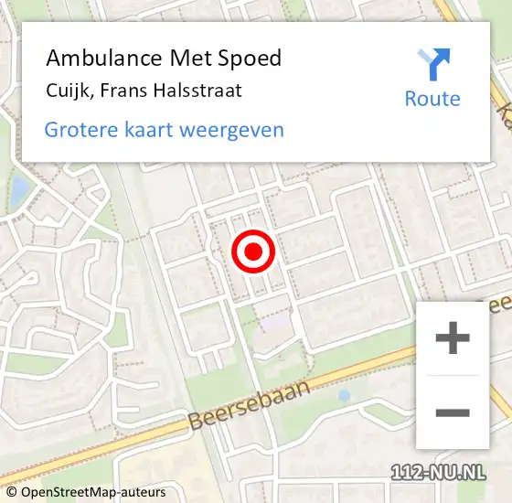 Locatie op kaart van de 112 melding: Ambulance Met Spoed Naar Cuijk, Frans Halsstraat op 10 januari 2015 07:53