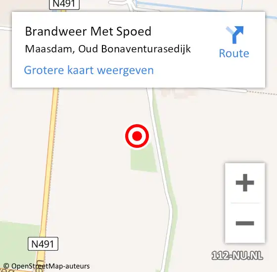 Locatie op kaart van de 112 melding: Brandweer Met Spoed Naar Maasdam, Oud Bonaventurasedijk op 10 januari 2015 08:51