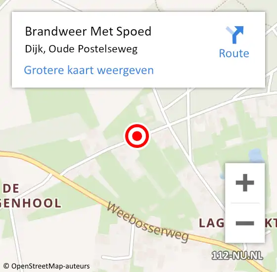 Locatie op kaart van de 112 melding: Brandweer Met Spoed Naar Dijk, Oude Postelseweg op 10 januari 2015 09:13