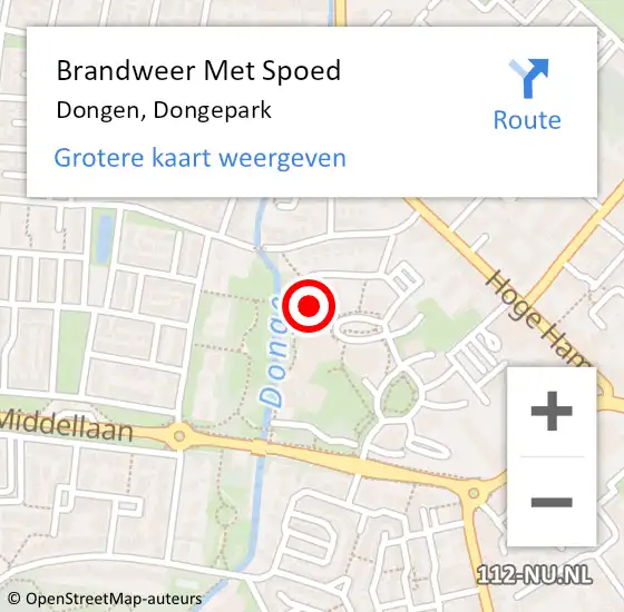 Locatie op kaart van de 112 melding: Brandweer Met Spoed Naar Dongen, Dongepark op 10 januari 2015 10:11