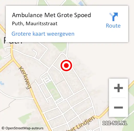 Locatie op kaart van de 112 melding: Ambulance Met Grote Spoed Naar Puth, Mauritsstraat op 10 januari 2015 10:30