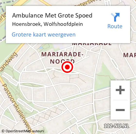 Locatie op kaart van de 112 melding: Ambulance Met Grote Spoed Naar Hoensbroek, Wolfshoofdplein op 10 januari 2015 10:34