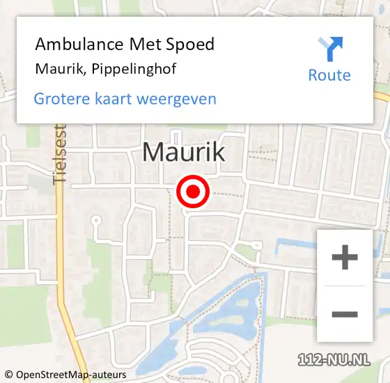 Locatie op kaart van de 112 melding: Ambulance Met Spoed Naar Maurik, Pippelinghof op 10 januari 2015 10:38