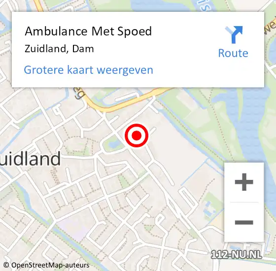Locatie op kaart van de 112 melding: Ambulance Met Spoed Naar Zuidland, Dam op 10 januari 2015 10:50