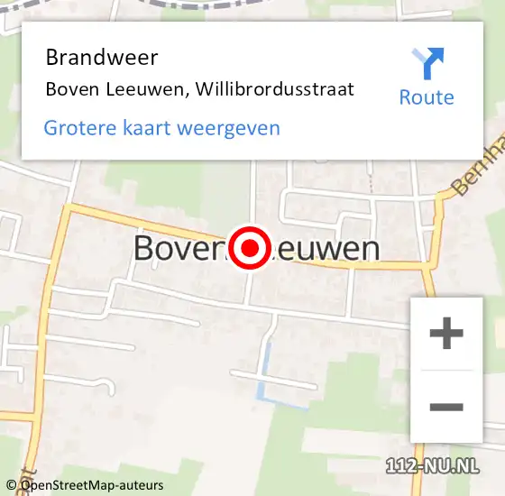 Locatie op kaart van de 112 melding: Brandweer Boven Leeuwen, Willibrordusstraat op 10 januari 2015 10:51