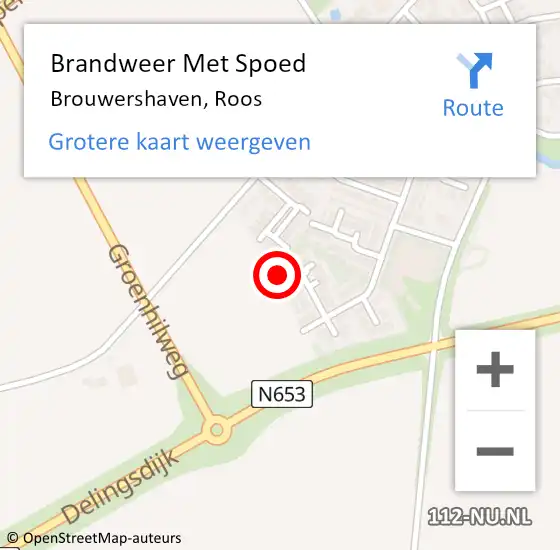 Locatie op kaart van de 112 melding: Brandweer Met Spoed Naar Brouwershaven, Roos op 10 januari 2015 11:03