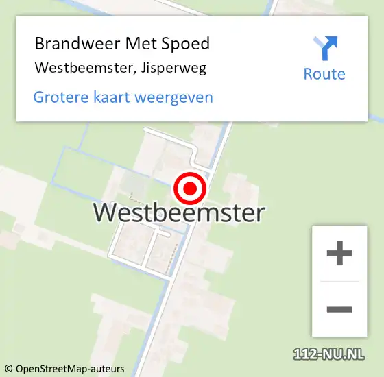 Locatie op kaart van de 112 melding: Brandweer Met Spoed Naar Westbeemster, Jisperweg op 10 januari 2015 11:10