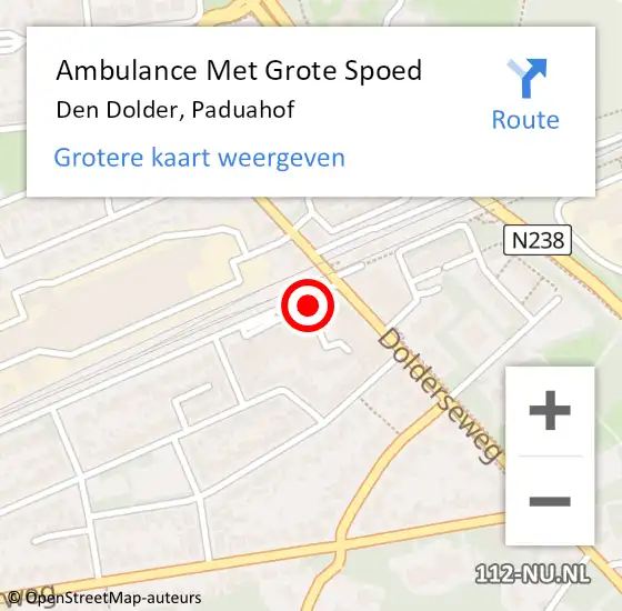 Locatie op kaart van de 112 melding: Ambulance Met Grote Spoed Naar Den Dolder, Paduahof op 10 januari 2015 11:34