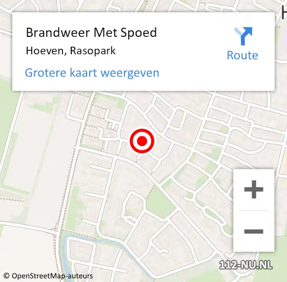 Locatie op kaart van de 112 melding: Brandweer Met Spoed Naar Hoeven, Rasopark op 10 januari 2015 11:51