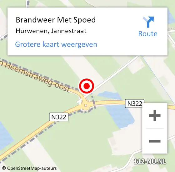 Locatie op kaart van de 112 melding: Brandweer Met Spoed Naar Hurwenen, Jannestraat op 10 januari 2015 11:59