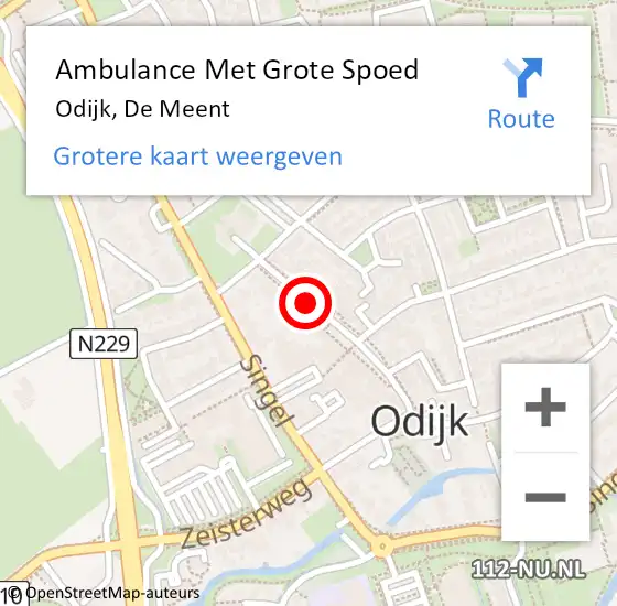 Locatie op kaart van de 112 melding: Ambulance Met Grote Spoed Naar Odijk, De Meent op 10 januari 2015 12:21
