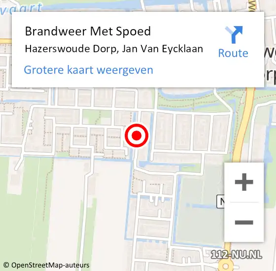 Locatie op kaart van de 112 melding: Brandweer Met Spoed Naar Hazerswoude Dorp, Jan Van Eycklaan op 10 januari 2015 12:21