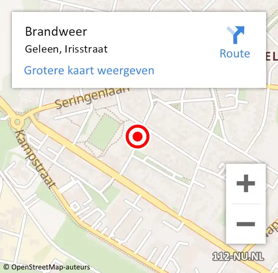 Locatie op kaart van de 112 melding: Brandweer Geleen, Irisstraat op 10 januari 2015 12:22