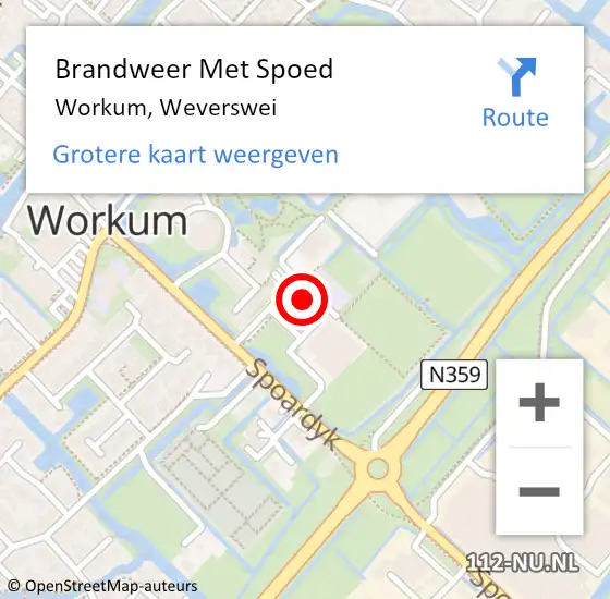 Locatie op kaart van de 112 melding: Brandweer Met Spoed Naar Workum, Weverswei op 10 januari 2015 12:48