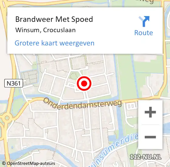 Locatie op kaart van de 112 melding: Brandweer Met Spoed Naar Winsum, Crocuslaan op 10 januari 2015 12:50