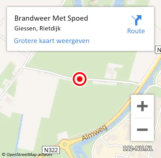 Locatie op kaart van de 112 melding: Brandweer Met Spoed Naar Giessen, Rietdijk op 10 januari 2015 12:56