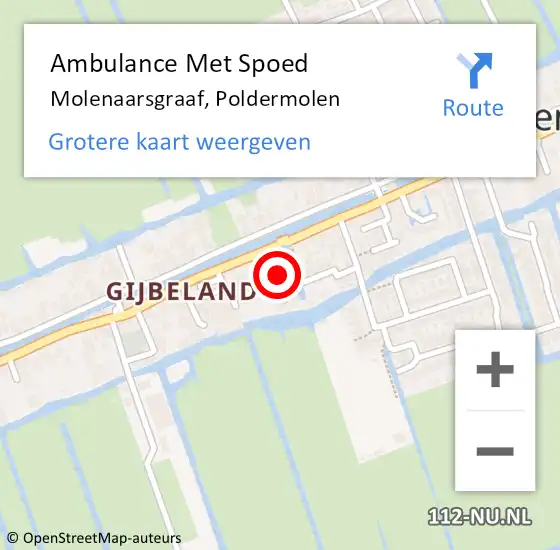 Locatie op kaart van de 112 melding: Ambulance Met Spoed Naar Molenaarsgraaf, Poldermolen op 10 januari 2015 13:02